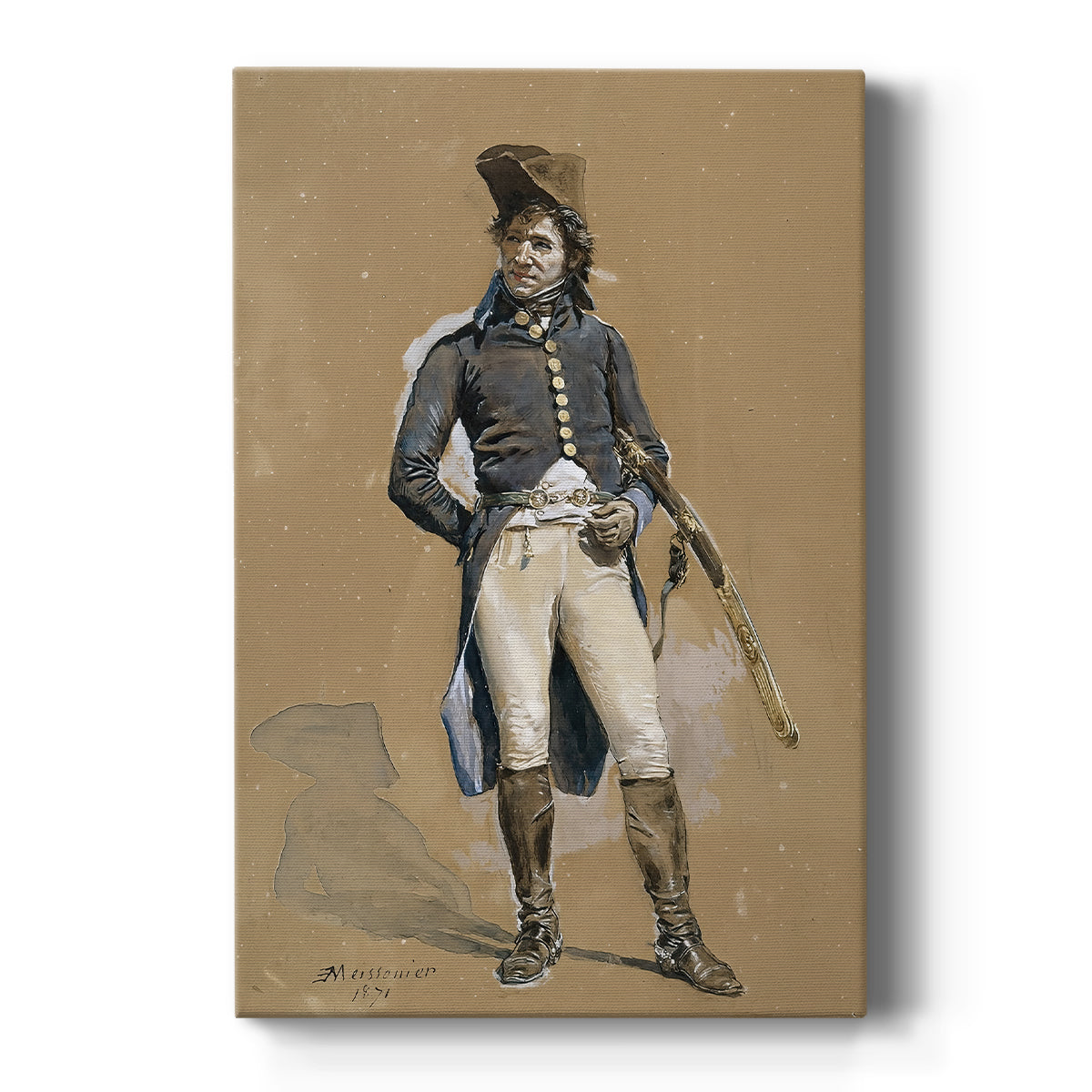 Canvas art print featuring a realistic portrait of an officer in formal uniform with refined detail on a clean white background.