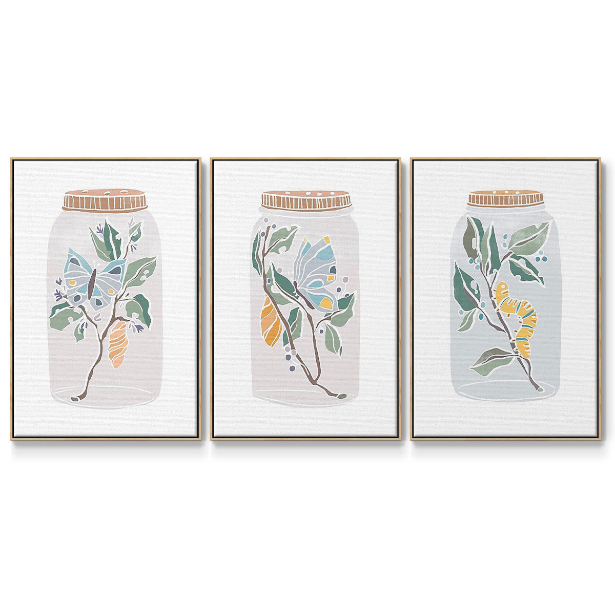 Muted Spring Arrangement I - Framed Premium Gallery Wrapped Canvas L Frame 3 Piece Set - Ready to Hang