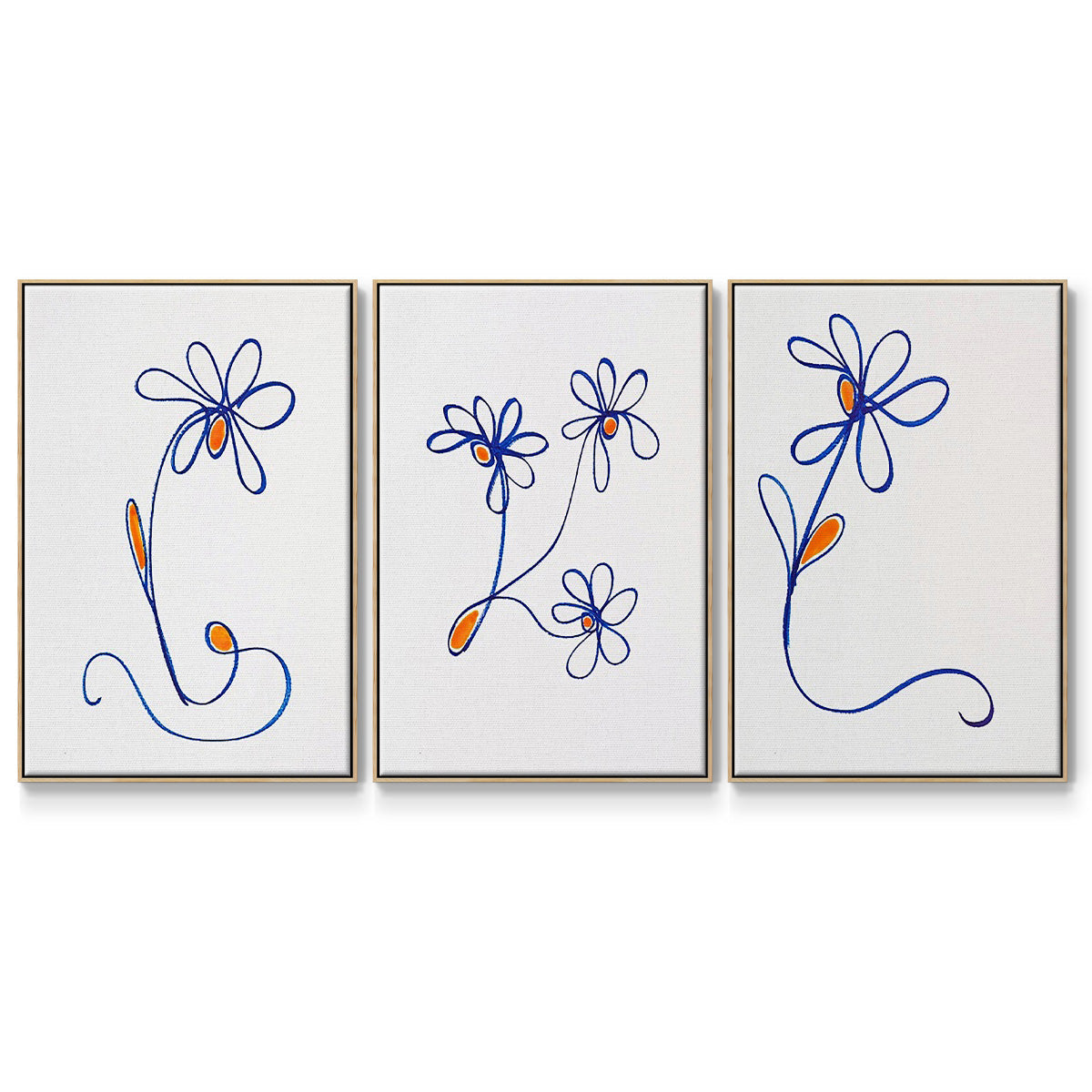 Wobbly Blooms I - Framed Premium Gallery Wrapped Canvas L Frame 3 Piece Set - Ready to Hang