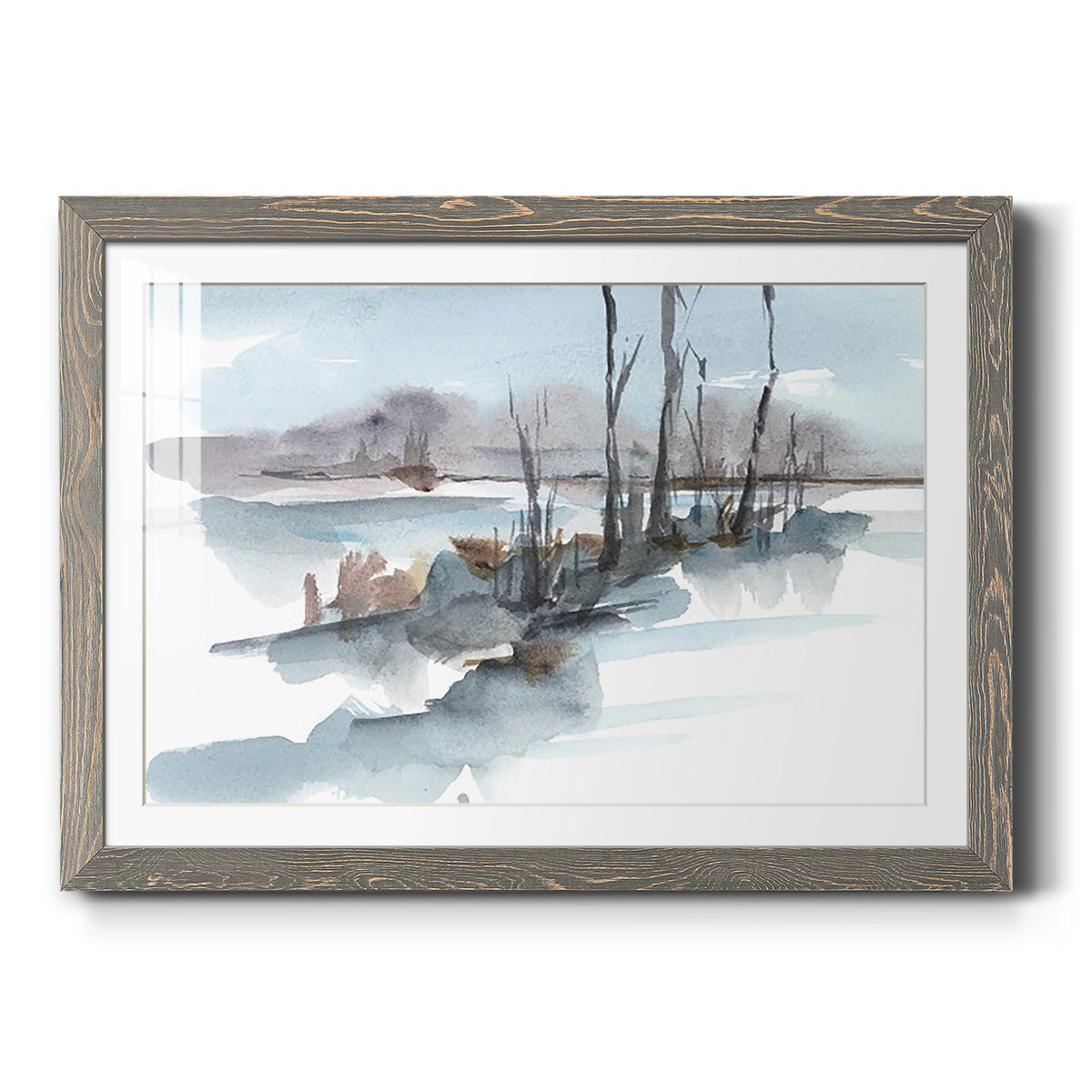 Winter Stream Watercolor I - Barnwood Framed Art Print