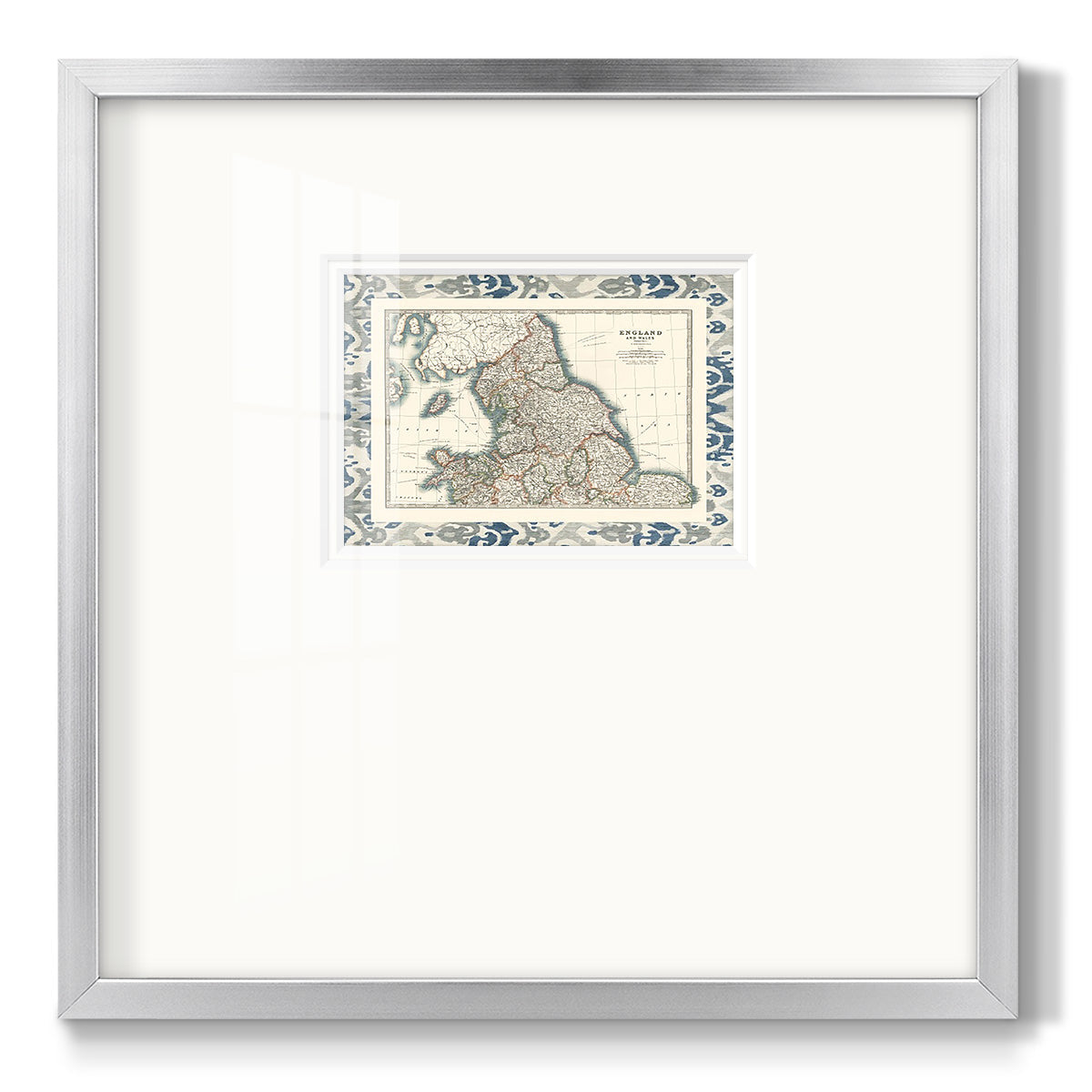 Bordered Map of England & Wales - Double Matboard Framed Print