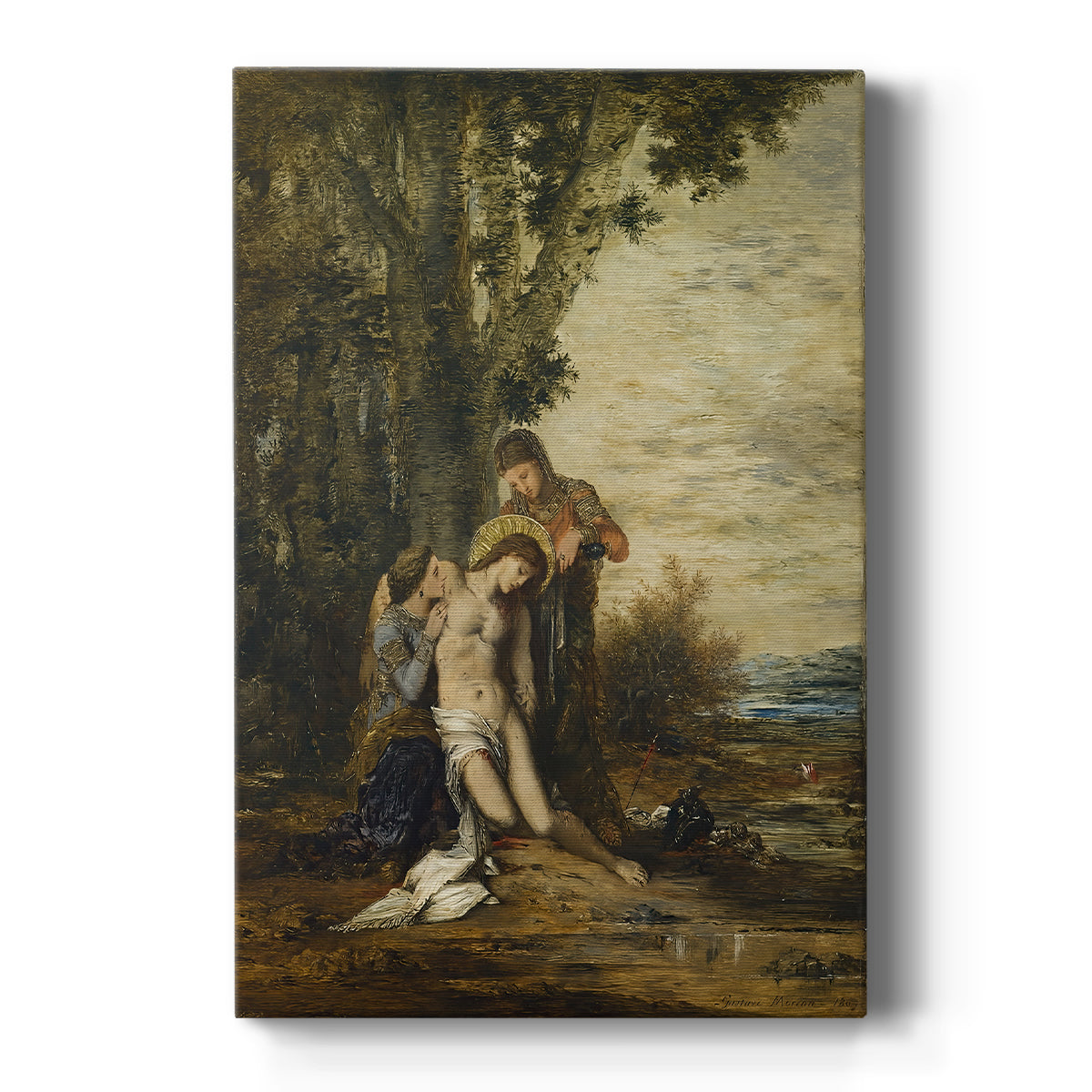 Canvas art print featuring a symbolic scene of a bound figure in a dramatic, shadowed setting on a clean white background.