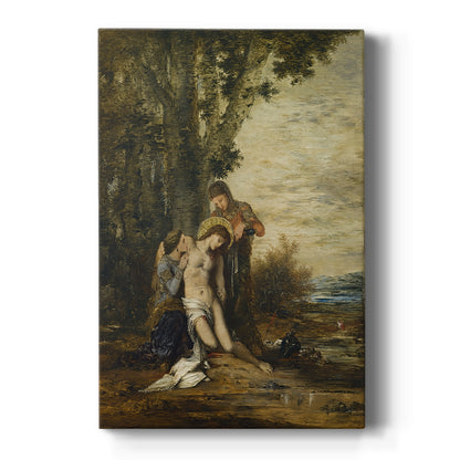 Canvas art print featuring a symbolic scene of a bound figure in a dramatic, shadowed setting on a clean white background.