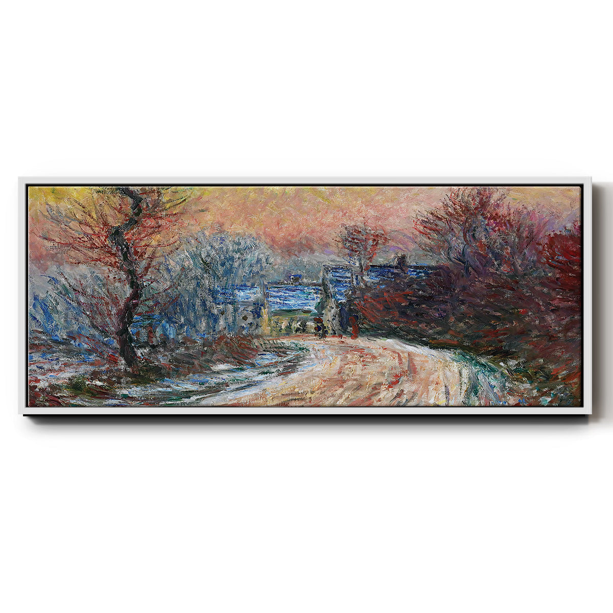 Road to Giverny in Winter, Sunset, 1885 - Floater Framed Canvas Print