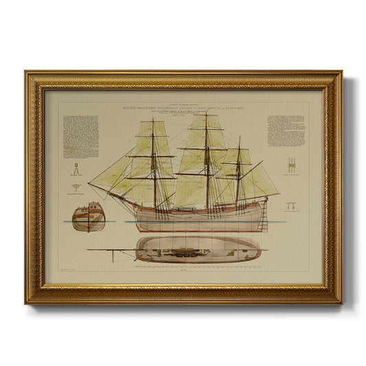 Antique Ship Plan VII Premium Framed Canvas- Ready to Hang