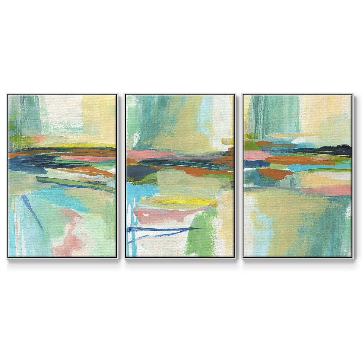 Radiant Horizon I - Framed Premium Gallery Wrapped Canvas L Frame 3 Piece Set - Ready to Hang