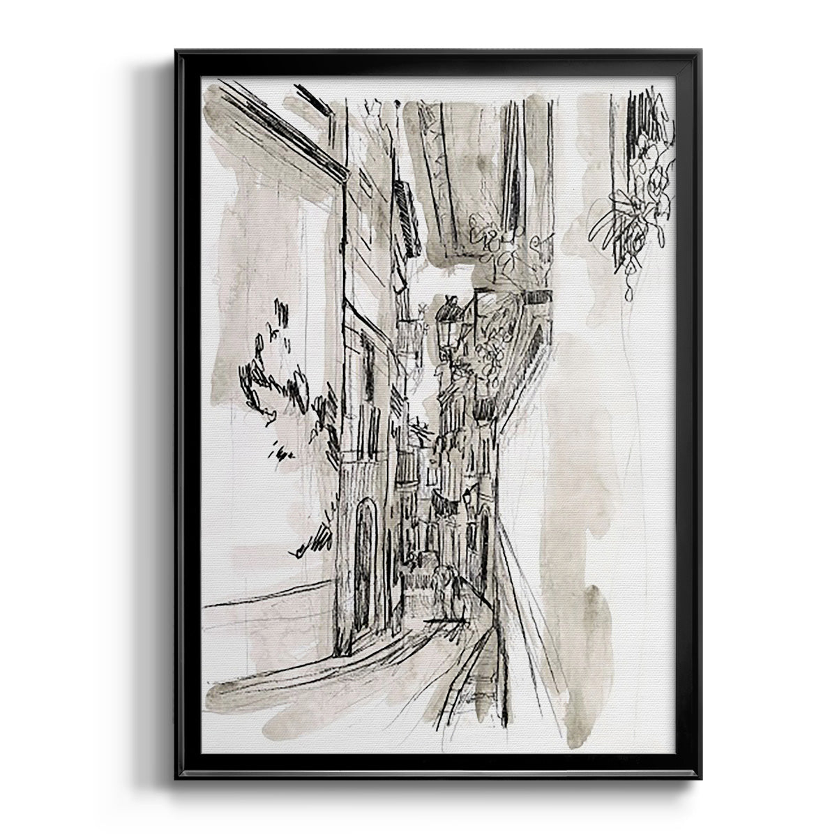 Europe Street Sketches I - Modern Framed Canvas Print