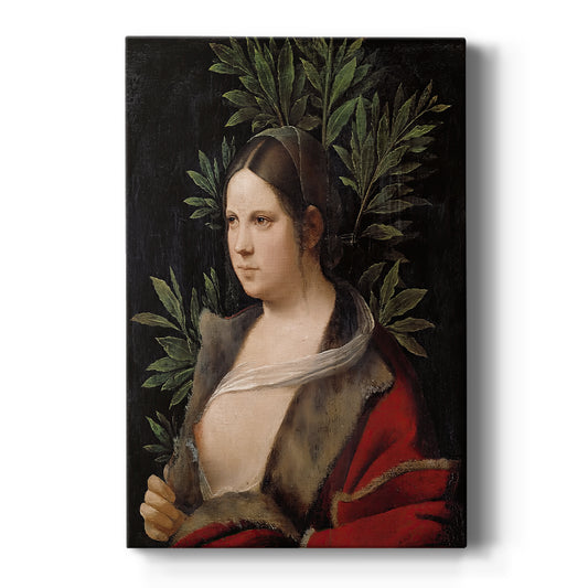 Canvas art print featuring a Renaissance portrait of a young woman with soft features and balanced tones on a clean white background.