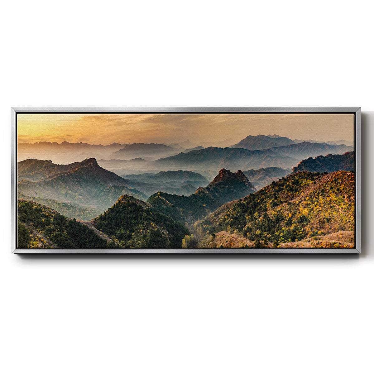 Jinshanling Mountains at Sunrise in Autumn Colors - Floater Framed Canvas Print
