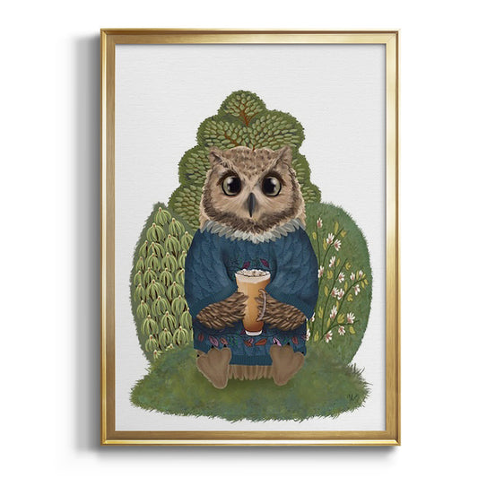 Latte Owl in Sweater - Modern Framed Canvas Print