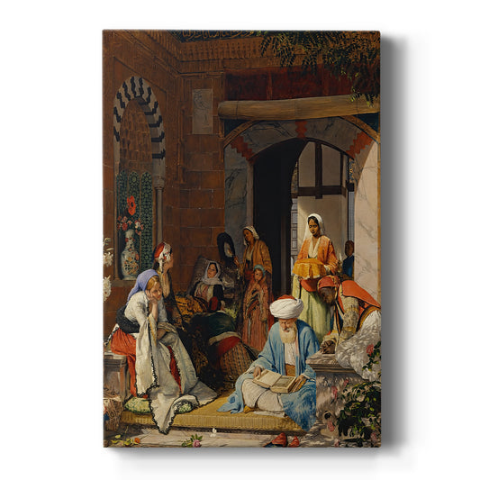 Canvas art print featuring a detailed interior scene of figures gathered around a resting figure in prayer on a clean white background.