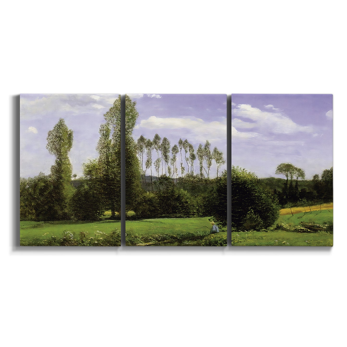 Three-panel canvas wall art featuring open landscape near le havre on white background.