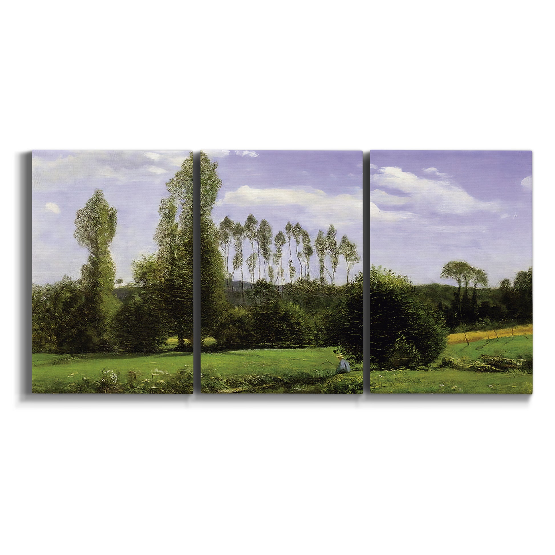 Three-panel canvas wall art featuring open landscape near le havre on white background.