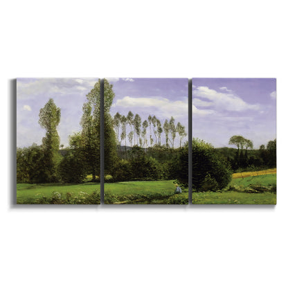 Three-panel canvas wall art featuring open landscape near le havre on white background.