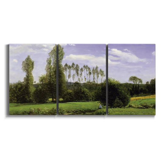 Three-panel canvas wall art featuring open landscape near le havre on white background.