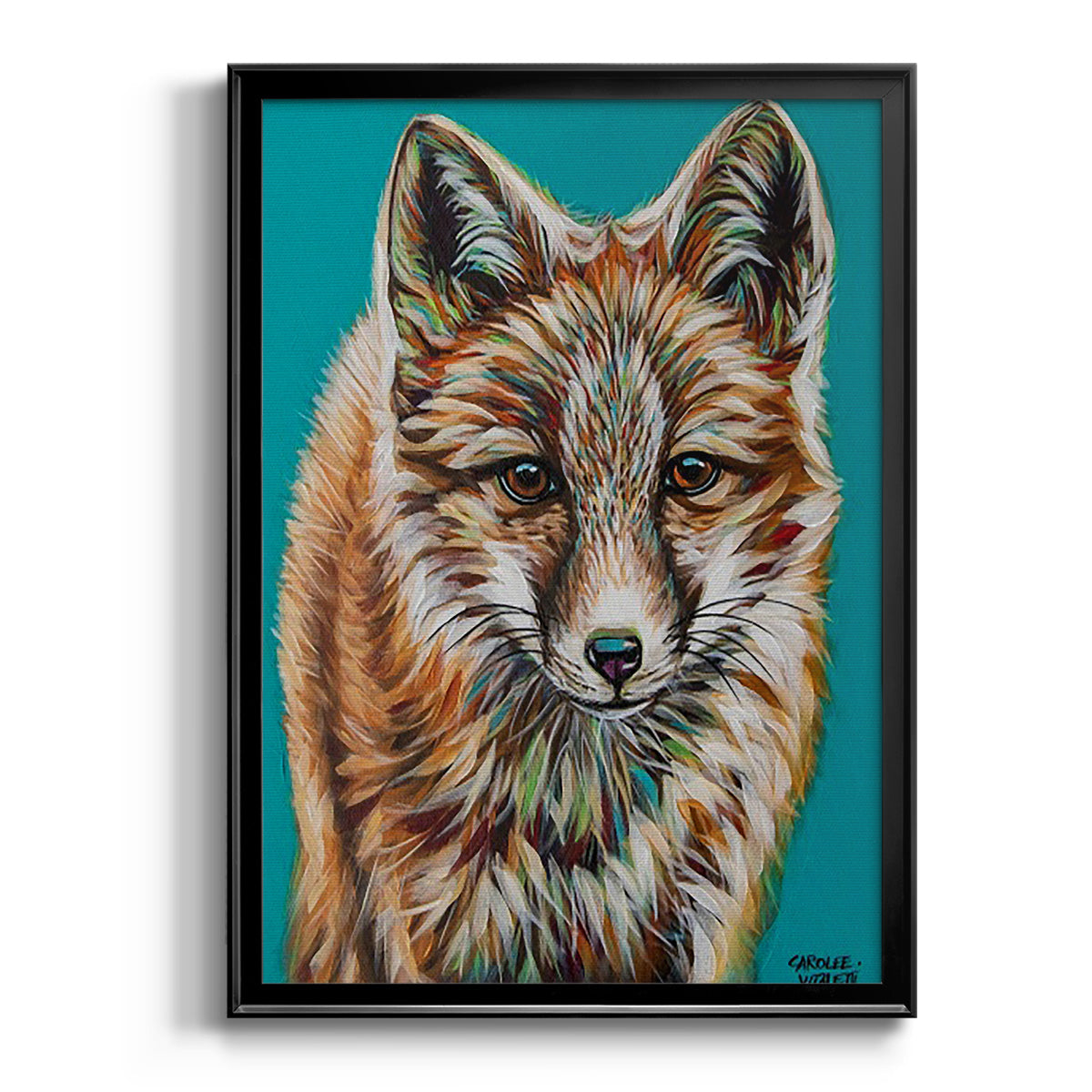 Teal Fox - Modern Framed Canvas Print