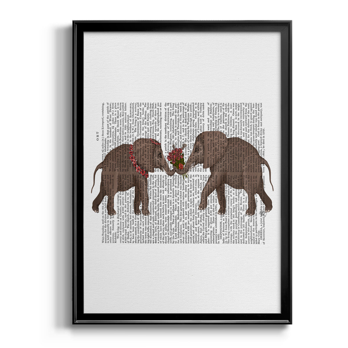 Elephant Bouquet, Landscape - Modern Framed Canvas Print