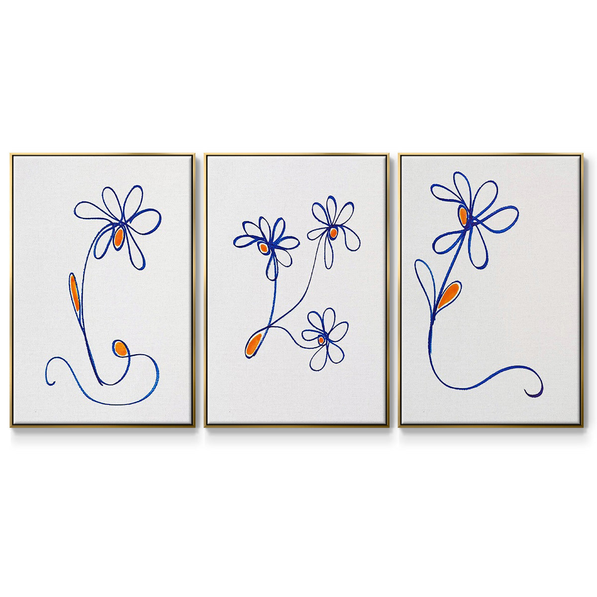 Wobbly Blooms I - Framed Premium Gallery Wrapped Canvas L Frame 3 Piece Set - Ready to Hang