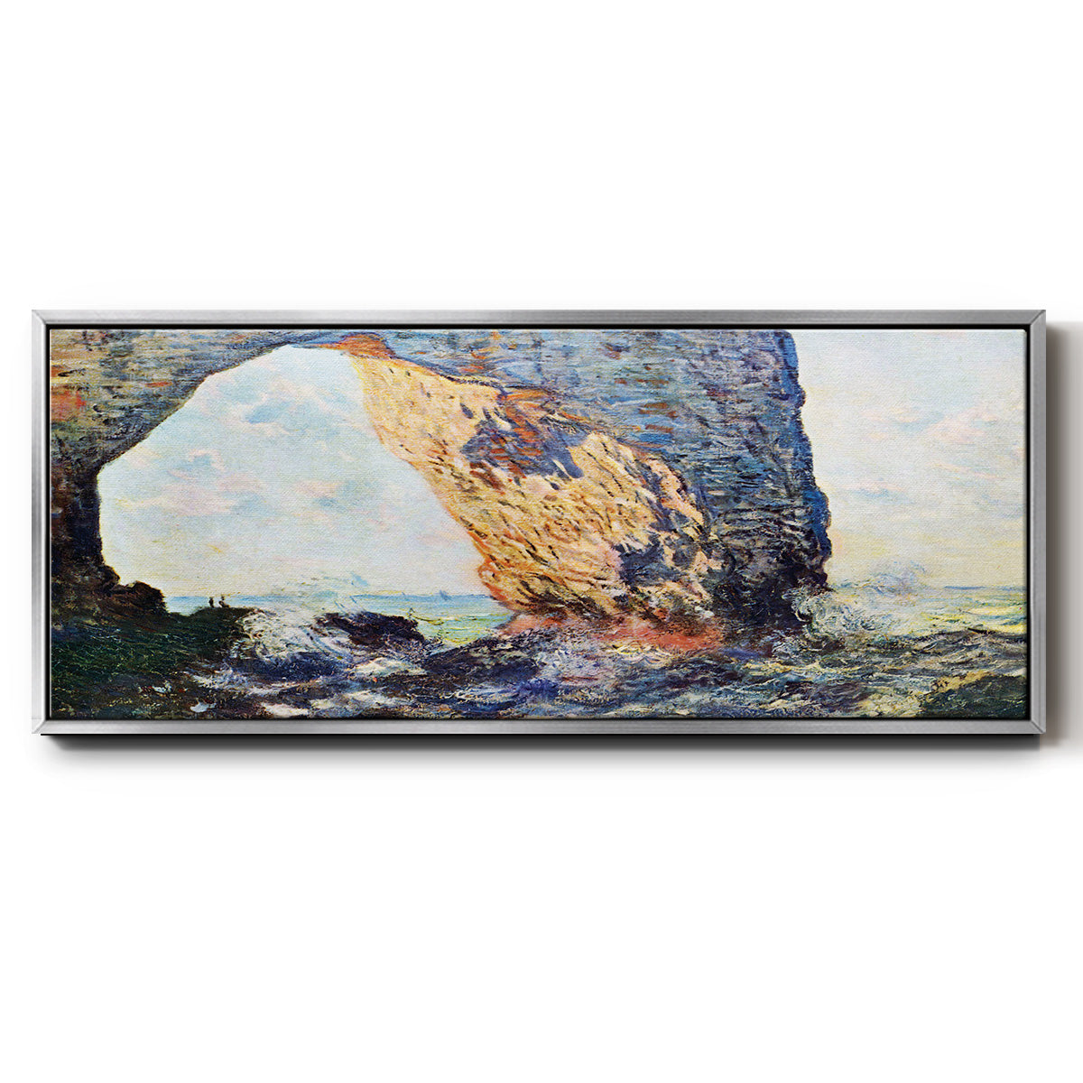 The rocky cliffs of Ã‰tretat (La Porte man) [1] by Monet - Floater Framed Canvas Print