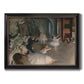 Impressionist backstage ballet scene by Edgar Degas printed on canvas in an ornate black frame with gilded inner detail.