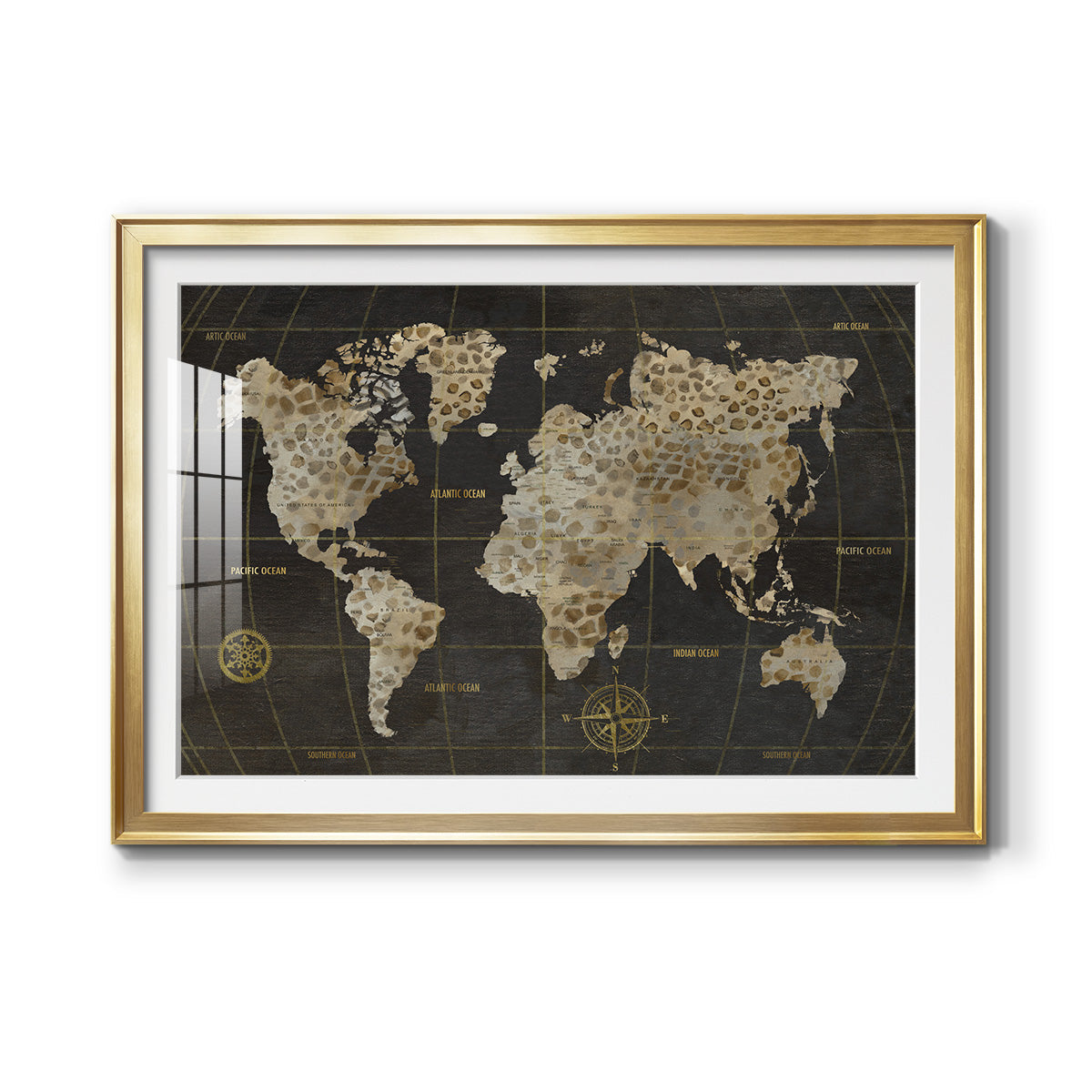 Safari World Map Premium Framed Print - Ready to Hang