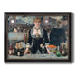 Iconic impressionist café bar scene by Édouard Manet printed on canvas in an ornate black frame with gilded inner detail.