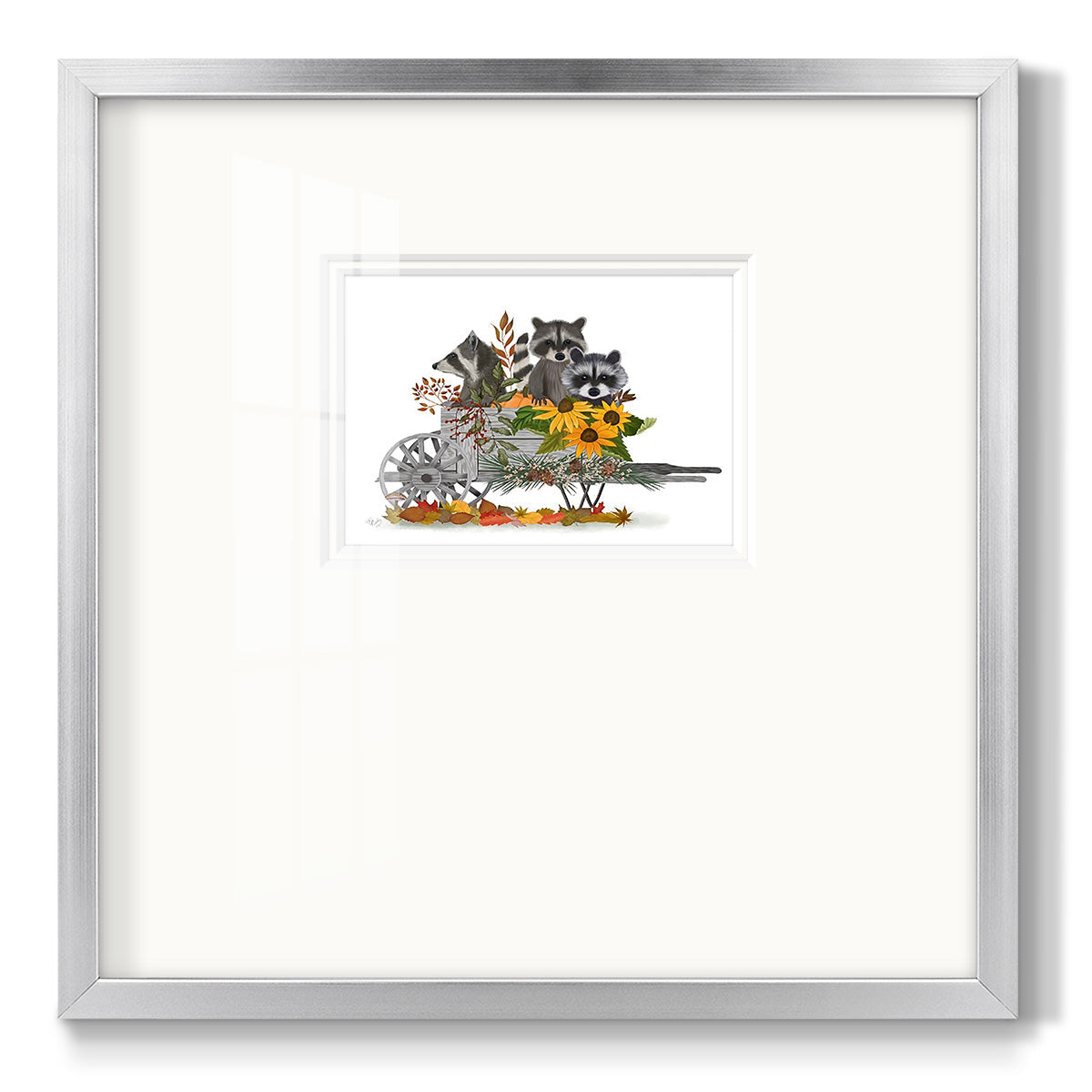 Raccoon Wheelbarrow - Double Matboard Framed Print