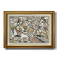 Modern abstract map artwork of Paris printed on canvas in an ornate traditional gold frame.