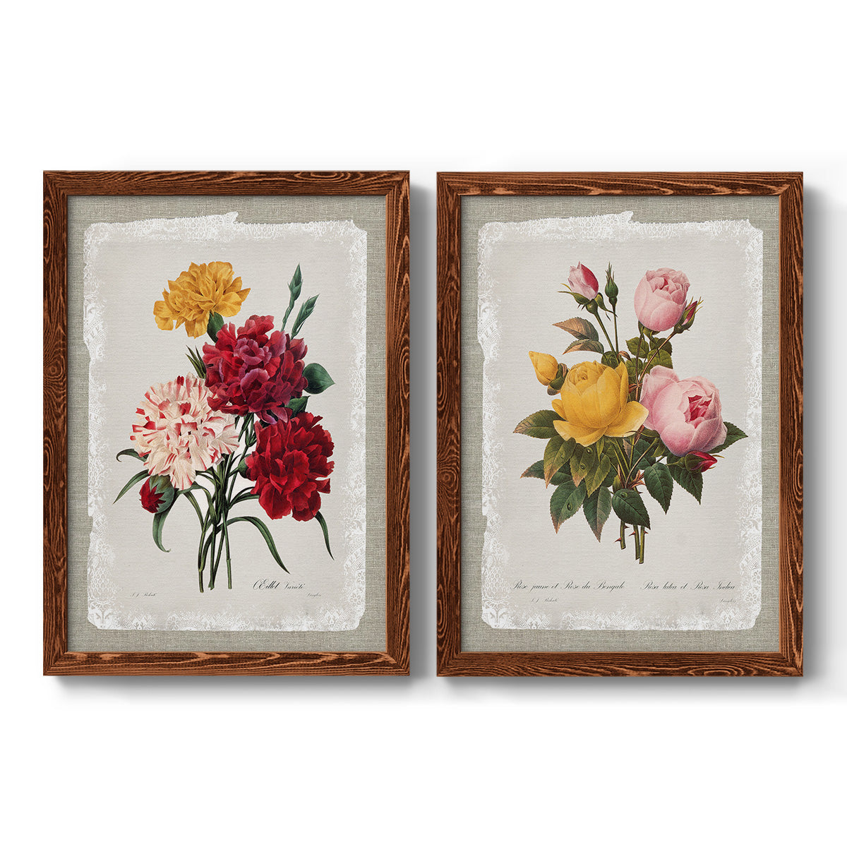 Botanical Bouquet Carnations - Premium Framed Canvas 2 Piece Set - Ready to Hang