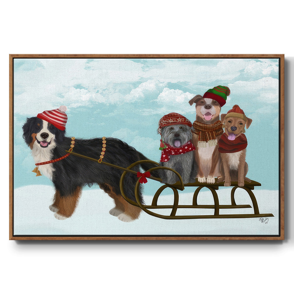Christmas Mutt Sled - Floater Framed Canvas Print