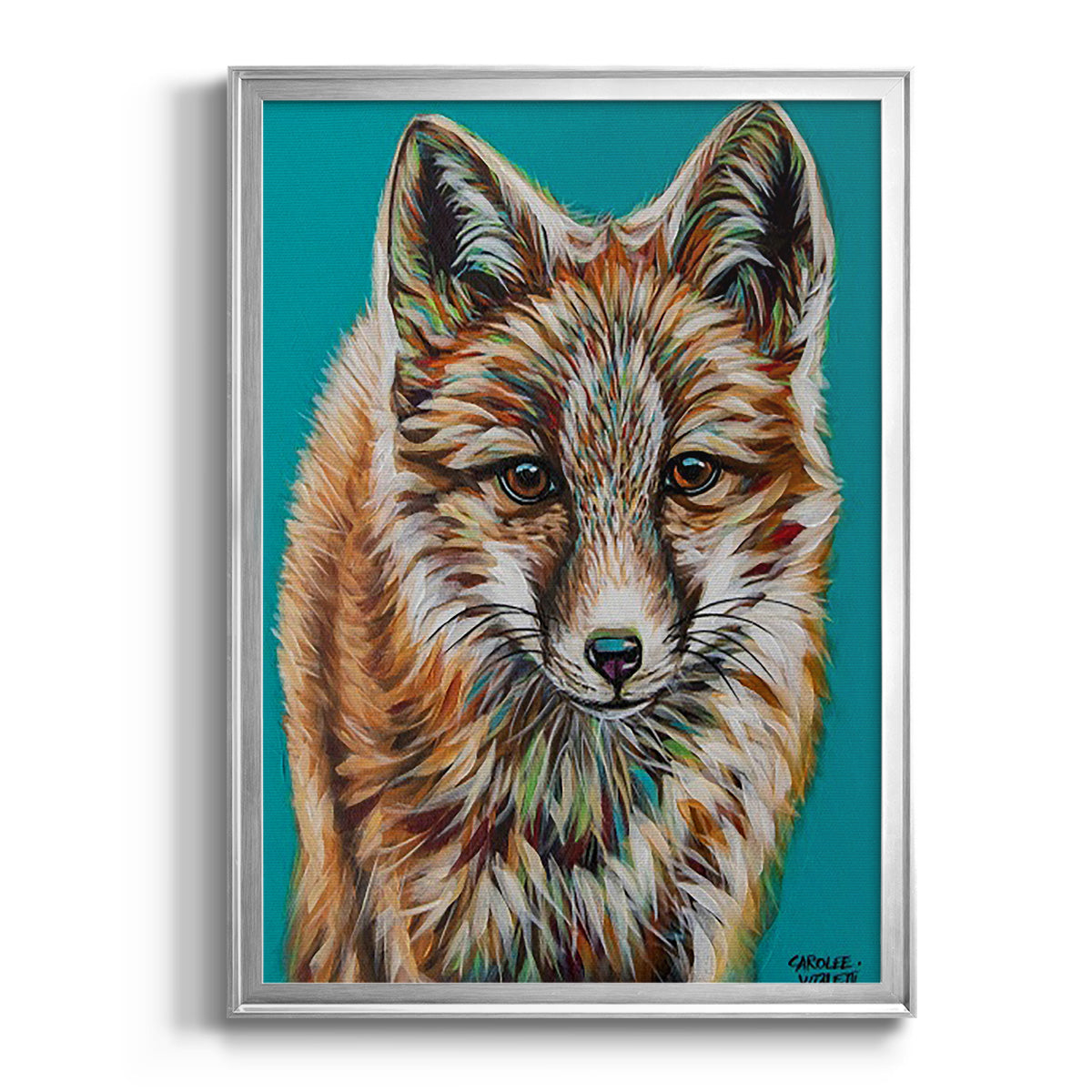 Teal Fox - Modern Framed Canvas Print