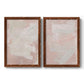 Set of two maple barnwood framed canvas prints featuring two minimalist color-field abstracts featuring soft blush and white painterly fields.
