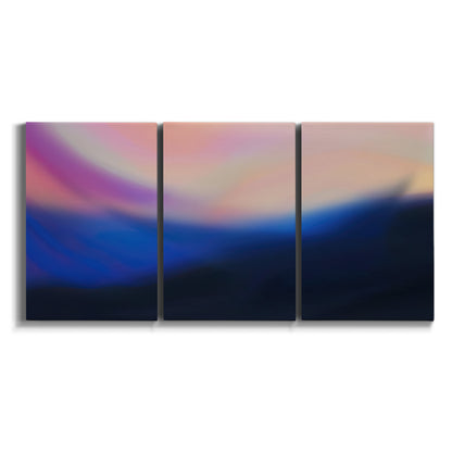 Three-panel canvas wall art featuring smooth abstract sunset color gradient on white background.