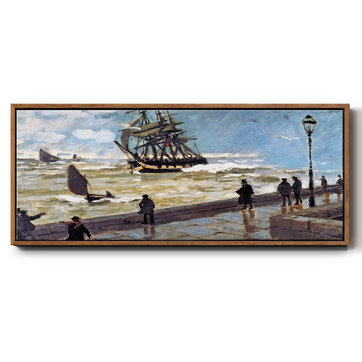 The Jetty at Le Havre Bad Weather, 1870 - Floater Framed Canvas Print