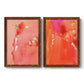 Set of two maple barnwood framed canvas prints featuring two glamorous fluid abstracts featuring luminous coral orange and pink color fields with gold flecks.