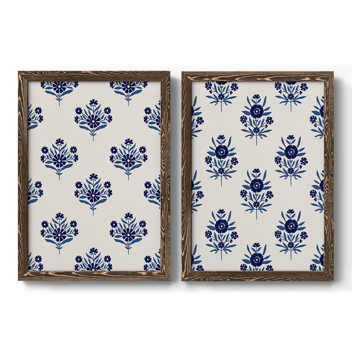 Indigo Bloom Pattern I - Premium Framed Canvas 2 Piece Set - Ready to Hang