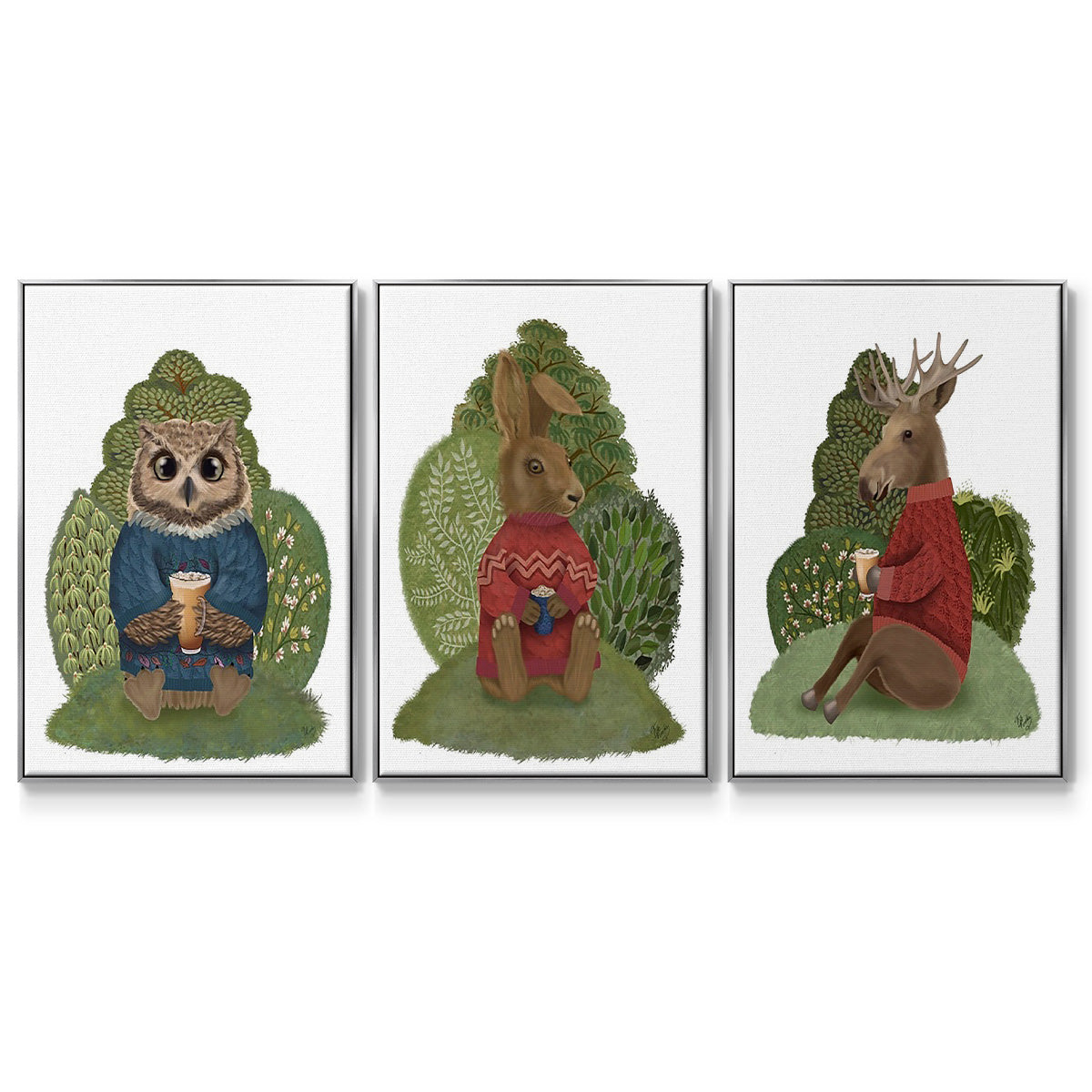 Latte Moose in Sweater - Floater Framed Canvas Set