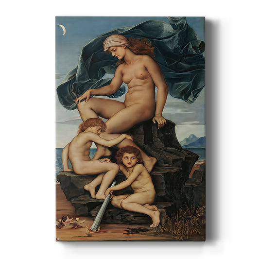 Canvas art print featuring a symbolic scene of two intertwined figures representing sleep and death on a clean white background.