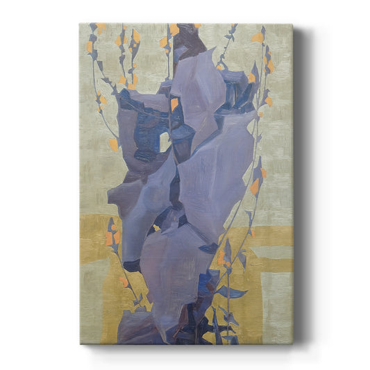 Canvas art print featuring an expressionist floral composition with bold shapes and patterned backdrop on a clean white background.