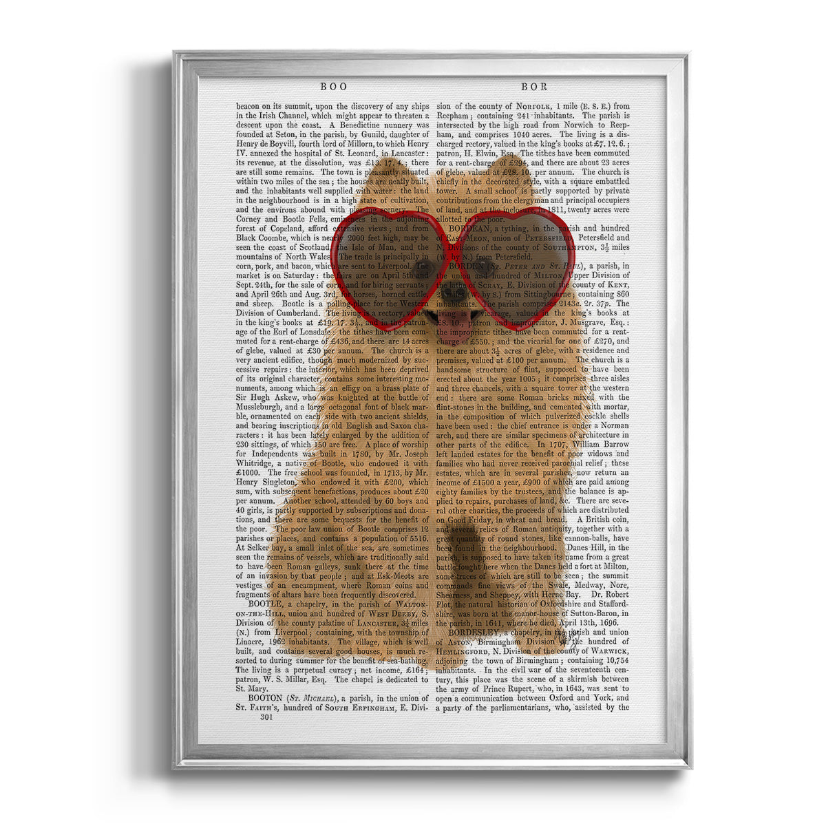 Pomeranian and Heart Glasses - Modern Framed Canvas Print