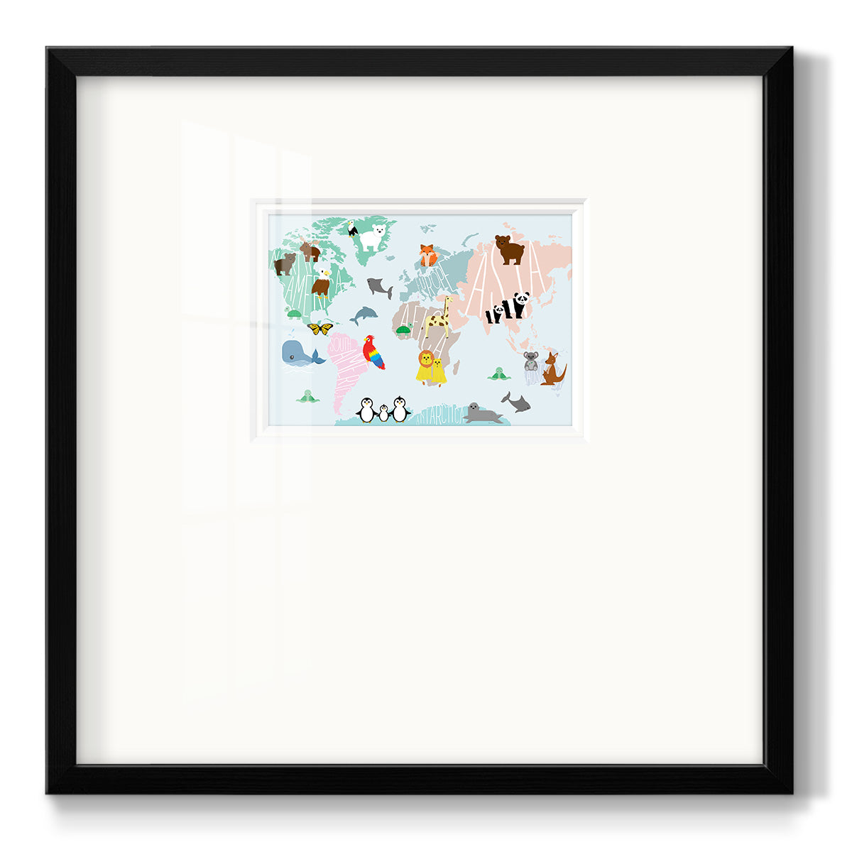 Animal Map Premium Framed Print Double Matboard