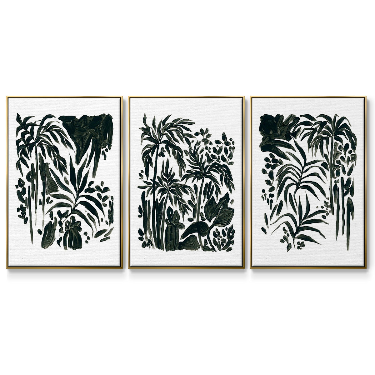 Ink Jungle I - Framed Premium Gallery Wrapped Canvas L Frame 3 Piece Set - Ready to Hang