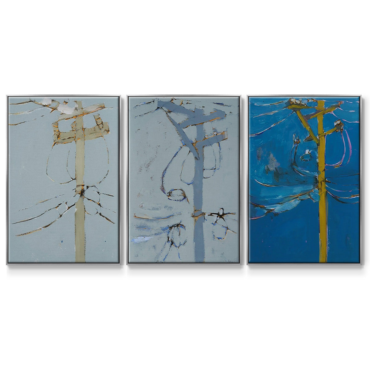 Wires IV - Framed Premium Gallery Wrapped Canvas L Frame 3 Piece Set - Ready to Hang