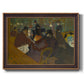Impressionist cabaret interior scene by Henri de Toulouse-Lautrec printed on canvas in an ornate bronzed mahogany wood frame.