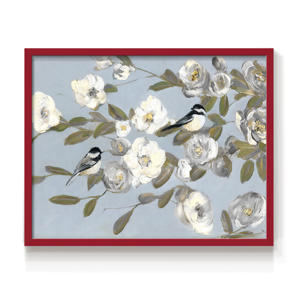 Chickadees and Blossoms I - Restickable Framed Art Print