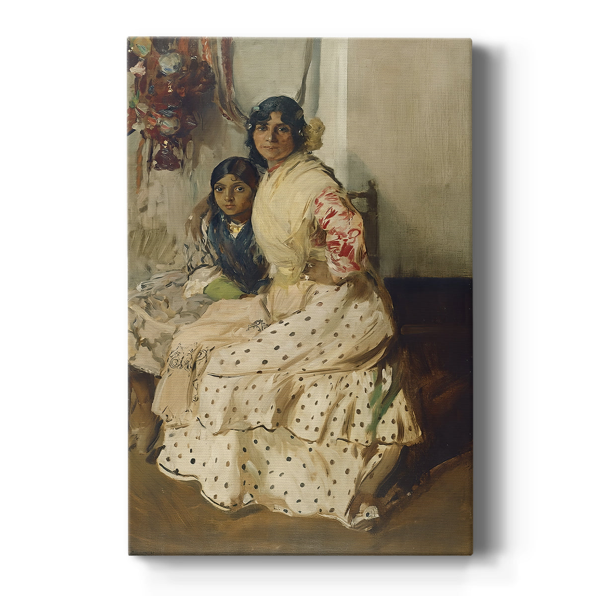 Canvas art print featuring an impressionist portrait of a woman and child with warm tones and soft light on a clean white background.