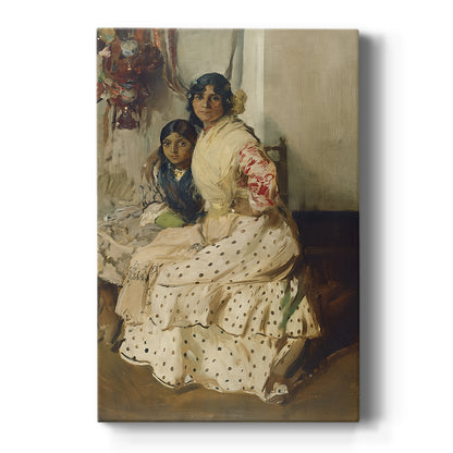 Canvas art print featuring an impressionist portrait of a woman and child with warm tones and soft light on a clean white background.