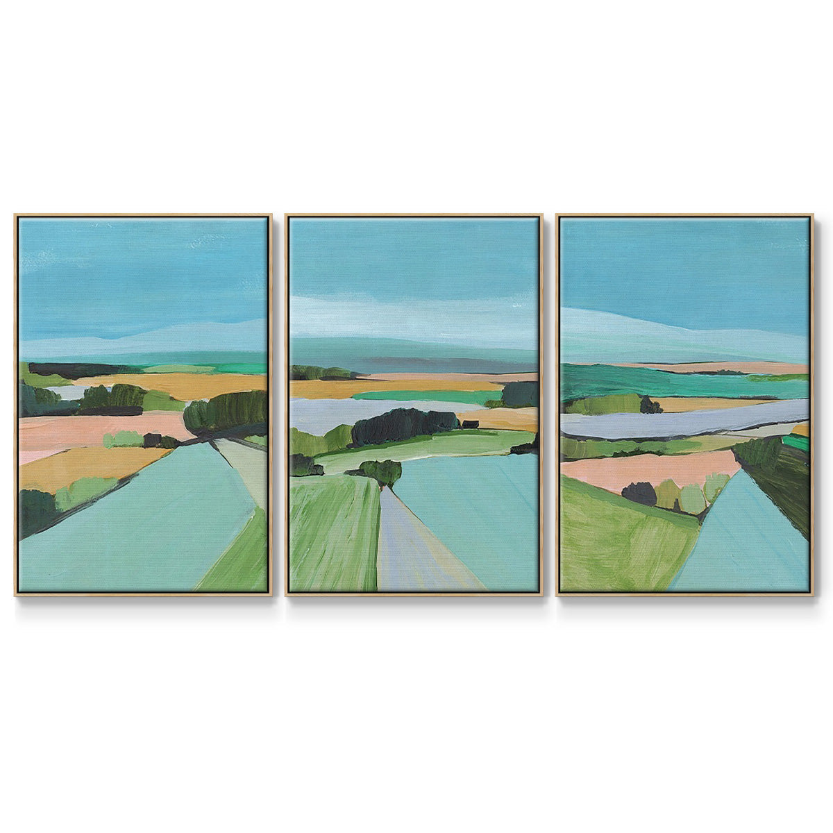 Bright Colored Countryside I - Floater Framed Canvas Set