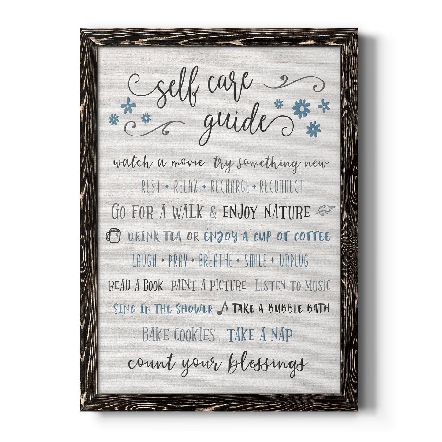 Guide to Self Care - Premium Canvas Framed in Barnwood - Ready to Hang