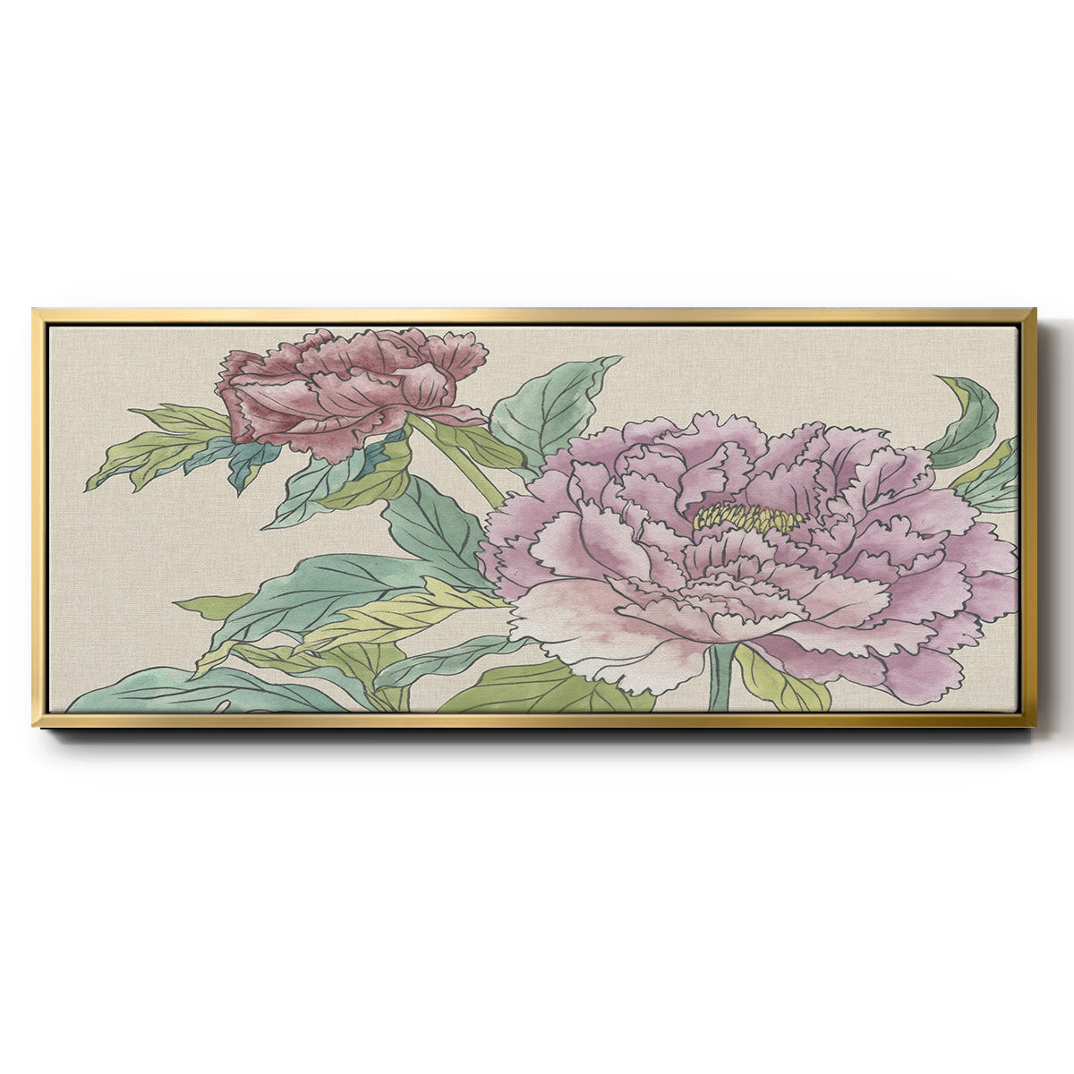 Peony Blooms I - Floater Framed Canvas Print